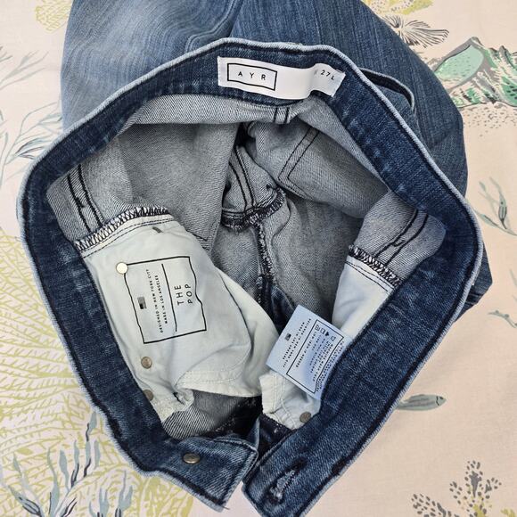 AYR The Pop Straight Leg Raw Hem High Rise Denim Blue Jeans Size 27L - Picture 9 of 15